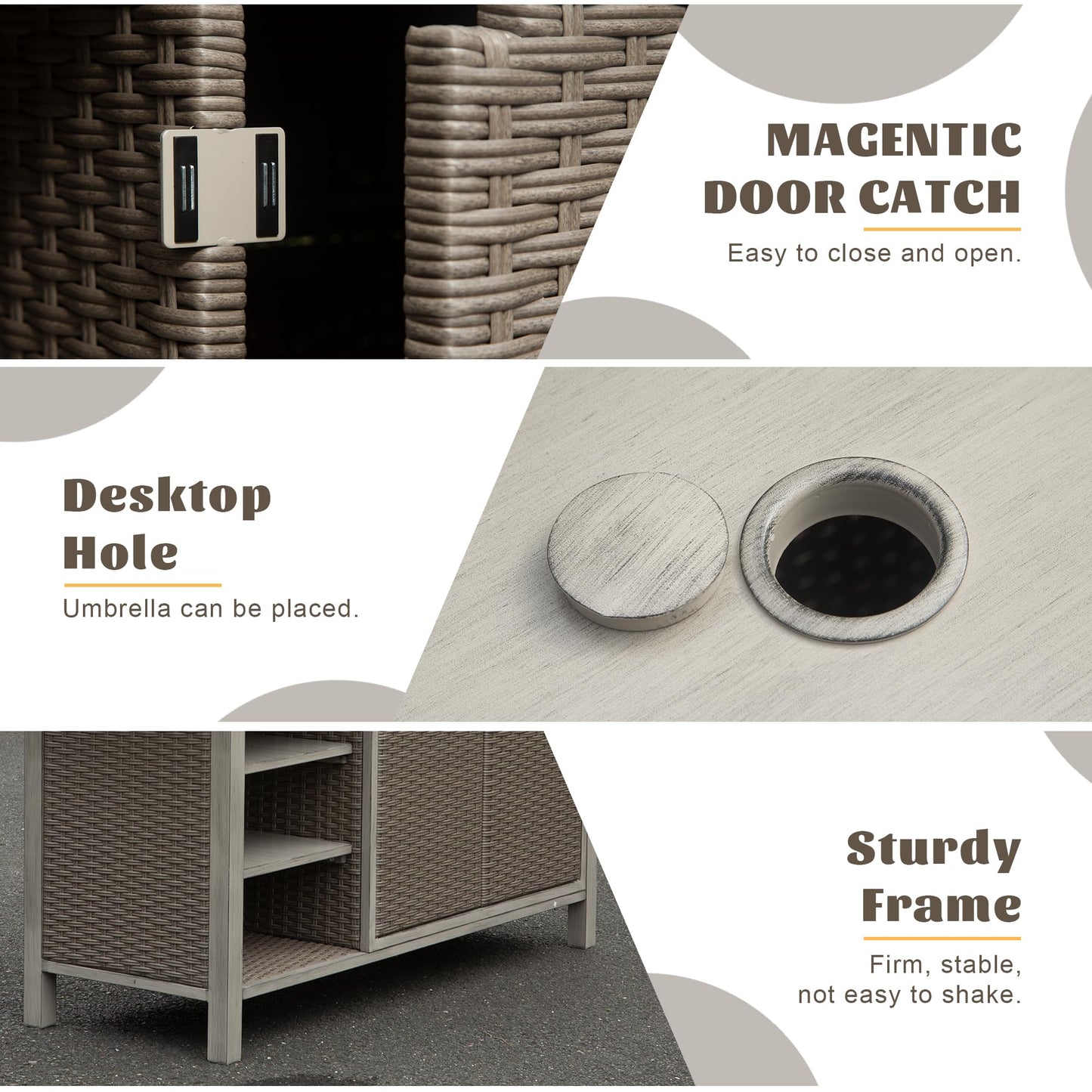 Domi Home Bar Unit，Modern Wicker Outdoor Bar Table with Aluminum Frame, Grill Table and Liquor Cabinet Bar for Patio, Home Kitchen, Dining Room, Living Room, Gray