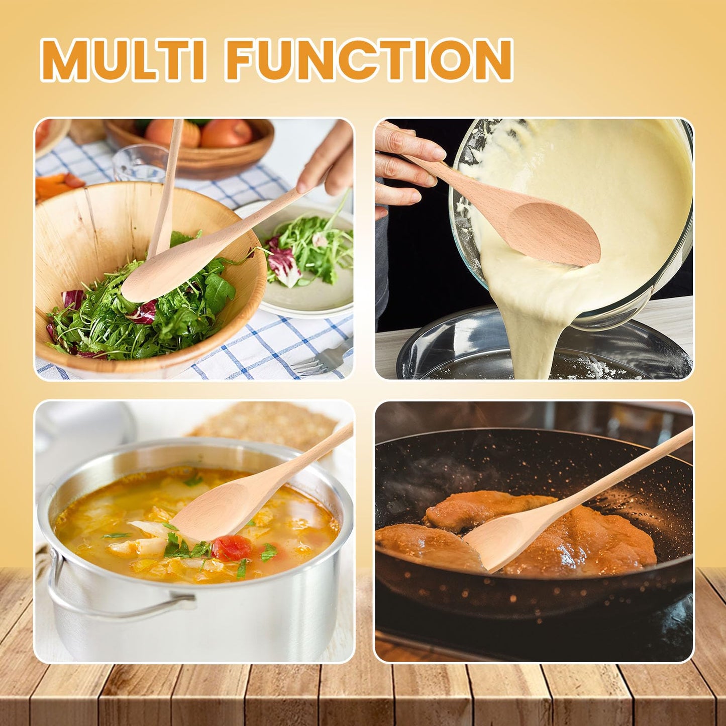 HANSGO Wooden Spoons for Cooking, 12 Inch Long Handle Wooden Cooking Mixing Oval Spoons to Baking, Stir Meals, 3PCS