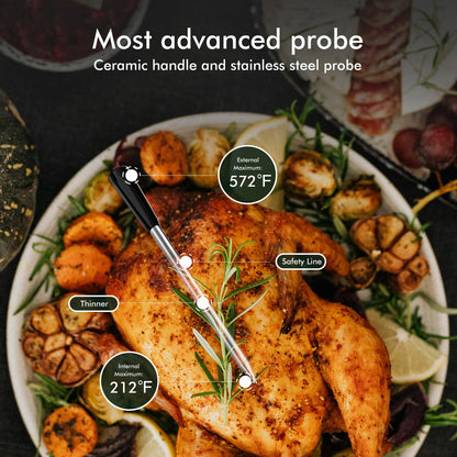 Smart Wireless Meat Thermometer 4 Probes, Bluetooth Food Thermometer, Remote Tracking and Real-Time Readings from Apps, for iOS and Android, for BBQ, Grill, Smoker, Nigogor Heat-Resistant Probes