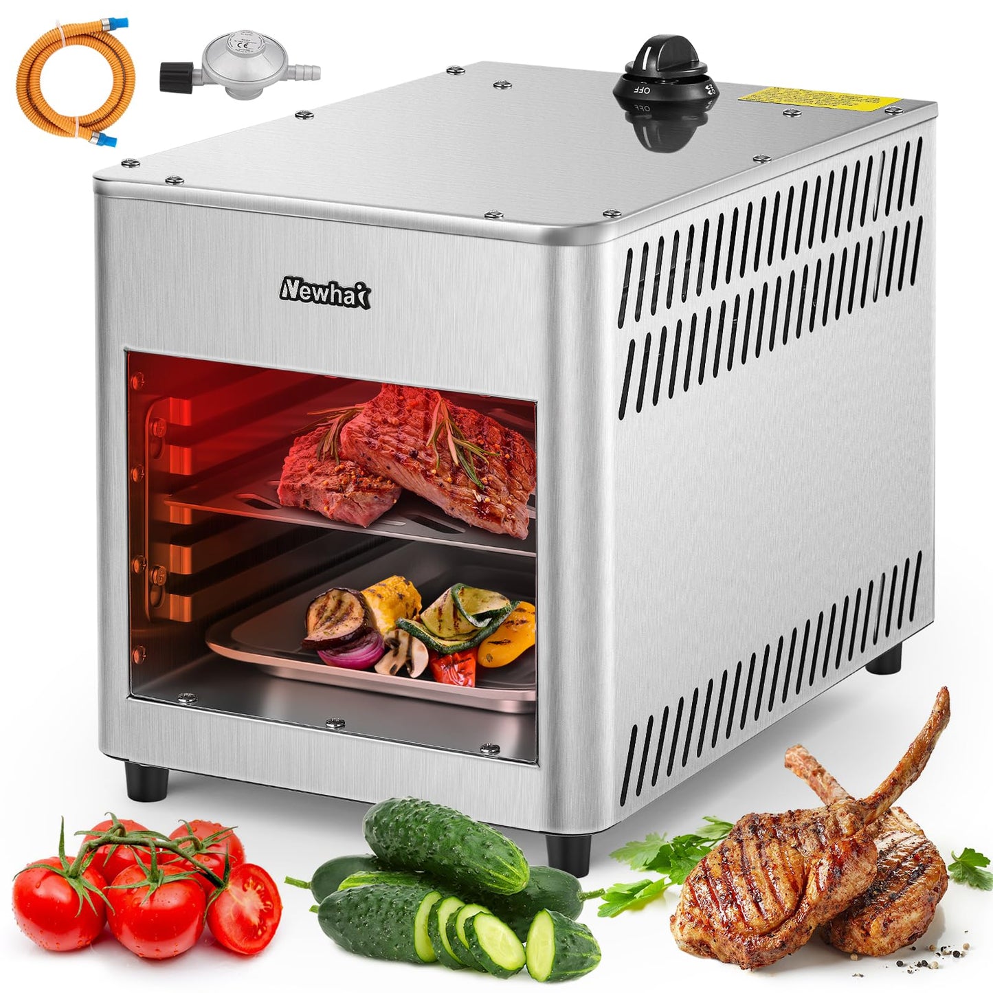 Newhai 1400℉ Propane Steak Broiler Gas Steak Grill for Carnivores Portable Propane Steak Smoker Broiler Stainless Steel Quick Cooking for Outdoor Picnic Beef Chicken Vegetables