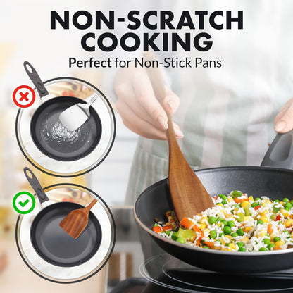 Zulay Kitchen 10-Piece Wooden Spoons for Cooking - Smooth Finish Teak Wooden Utensils for Cooking - Soft Comfort-Grip Wood Spoons for Cooking - Non-Stick Wooden Cooking Utensils - Wooden Spoon Sets