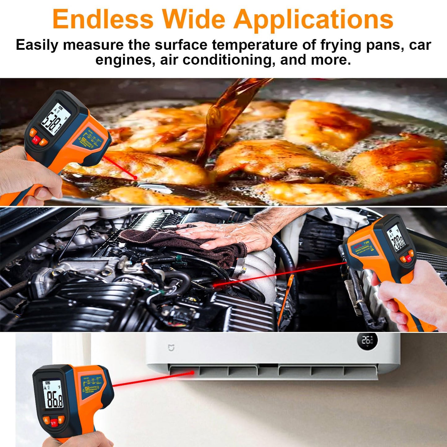 Upgrade 2023 Laser Infrared Thermometer Non-Contact Digital Temperature Gun, -58℉～1112℉(-50℃～600℃) IR Thermometer for Industrial, Kitchen Cooking, Automotive, HVAC (Not for Human Body Temp)
