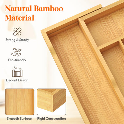 Lifewit Silverware Drawer Organizer, Expandable Utensil Tray for Kitchen, Bamboo Flatware and Cutlery Holder, Wood Adjustable Storage for Spoons Forks Knives, Large, Natural