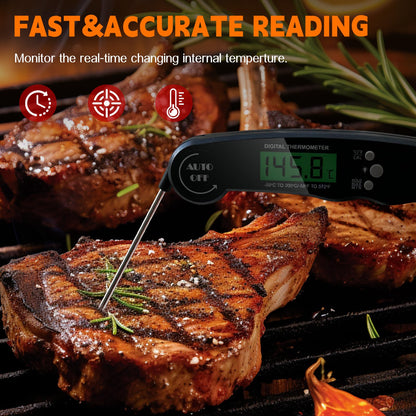 Meat Thermometer Digital for Cooking and Grilling, Collapsible Probe, with Magnet, Calibration, Backlight Waterproof Food Thermometer, Meat, Steak, Turkey (Red)