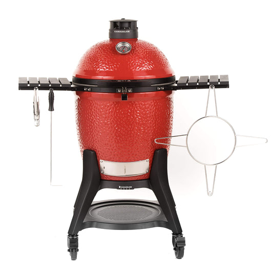 Kamado Joe® Classic Joe™ Series III 18-inch Charcoal Grill & Smoker, Red, with Cart, Side Shelves, Grill Gripper, and Ash Tool, 3 Tier Cooking System, Stainless Steel Cooking Grates, Model KJ23RHCI-A