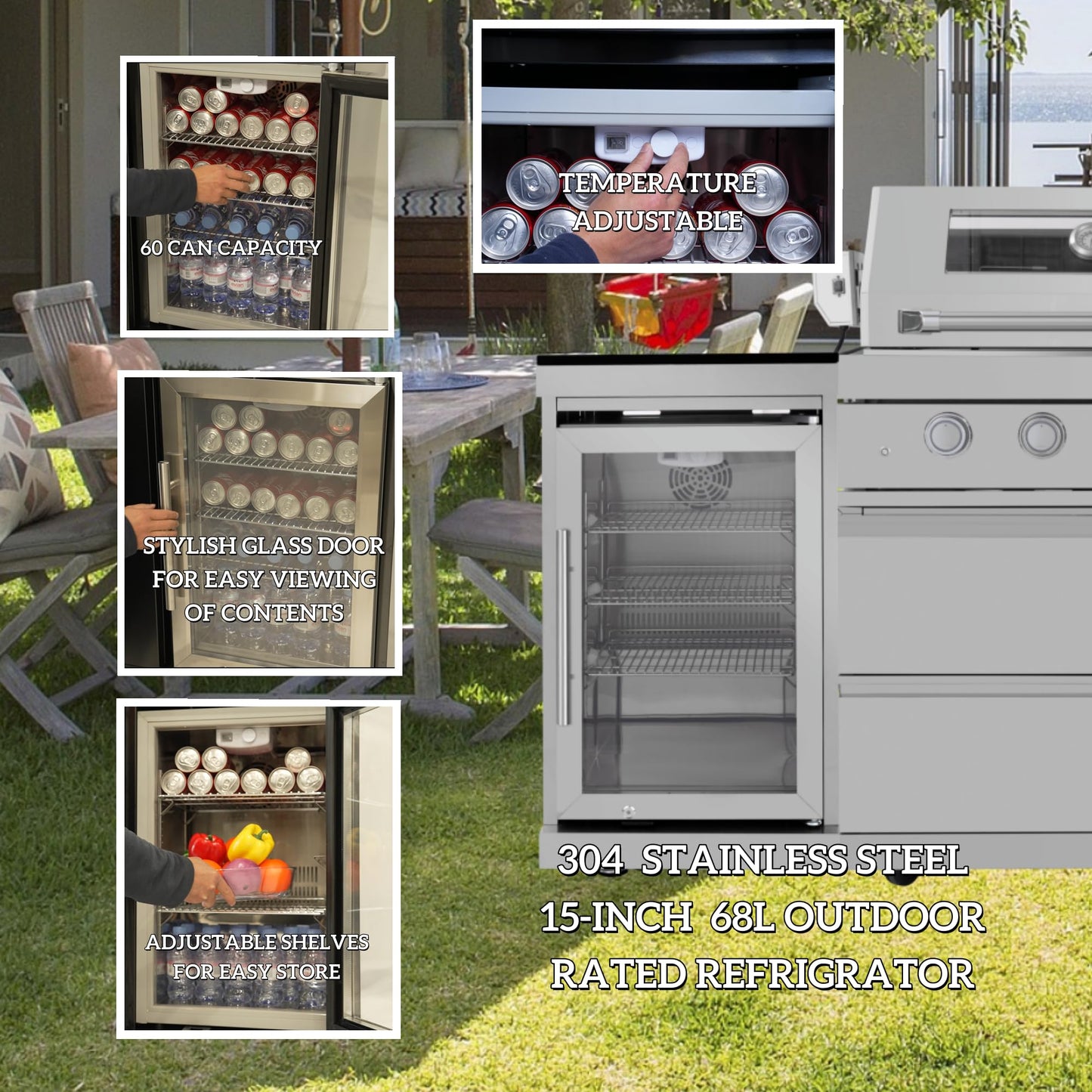 Outdoor Kitchen Island 85" 6-Burner 85000 BTU Deluxe Modular BBQ Island - Grill Islands w/Wine Cooler, Built in Combo Outside Island + Rotisserie & Granite Top Outdoor Grill