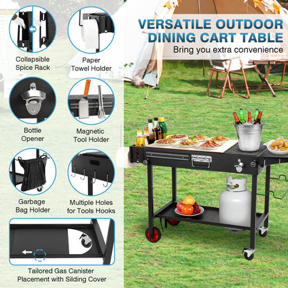 IRONWALLS Outdoor Grill Table Cart, 31"L x 17" W Folding Grilling Cart with Wheels, Portable Griddle Stand Pizza Oven Table, Food Prep Table, Wood-fire Grill Stand for Barbecue, Camping