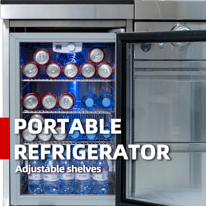 104in Oversized Modular Outdoor Kitchen Bar, 4 Burner 72000 BTU Deluxe Stainless Steel Gas Barbecue Island Kitchen for Backyard w BBQ Grill, Refrigerator, Rotisserie Kit, Countertops, Cabinets, Sink