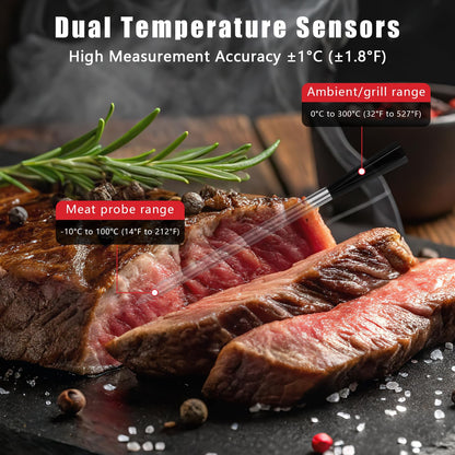 Meat Thermometer – Smart Bluetooth Meat Thermometer 820-FT Bluetooth Wireless Range Digital Food Thermometer with App Control | IP67 Waterproof Probe | Cooking Thermometer for BBQ, Oven, Grill, Smoker
