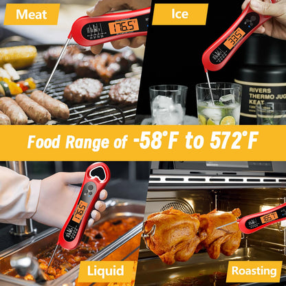 Meat Thermometer Digital, Instant Read Meat Thermometer for Grill and Cooking, with Bottle Opener, Backlight & Calibration Food Thermometer, Kitchen Gadgets for BBQ, Turkey, Candy, Liquids