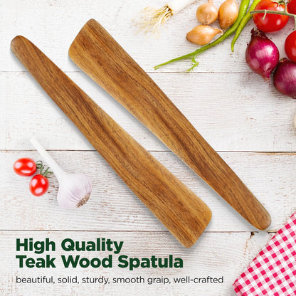 ANBUY 12 Inch Teak Wood Spatula for Cooking, Flat Wooden Scraper Turner for Cast Iron, Egg Fish Flipper Spatulas for Flipping, Serving, Scraping & Turning