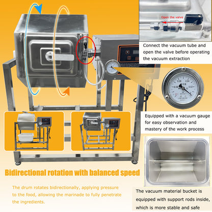 HayWHNKN Vacuum Tumbler Marinator Meat Vegetable Marinating Machine 45L Food Vacuum Marinator Fast Marination Process 110V Meat Pickle Machine 360° Rotation with Timer For Chicken Steak Burger Shop