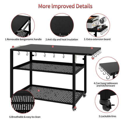 LERIKA Outdoor Grill Cart, 580lb Dining Cart Table with 3 Shelf, Stainless Steel Cart with Lockable Wheels