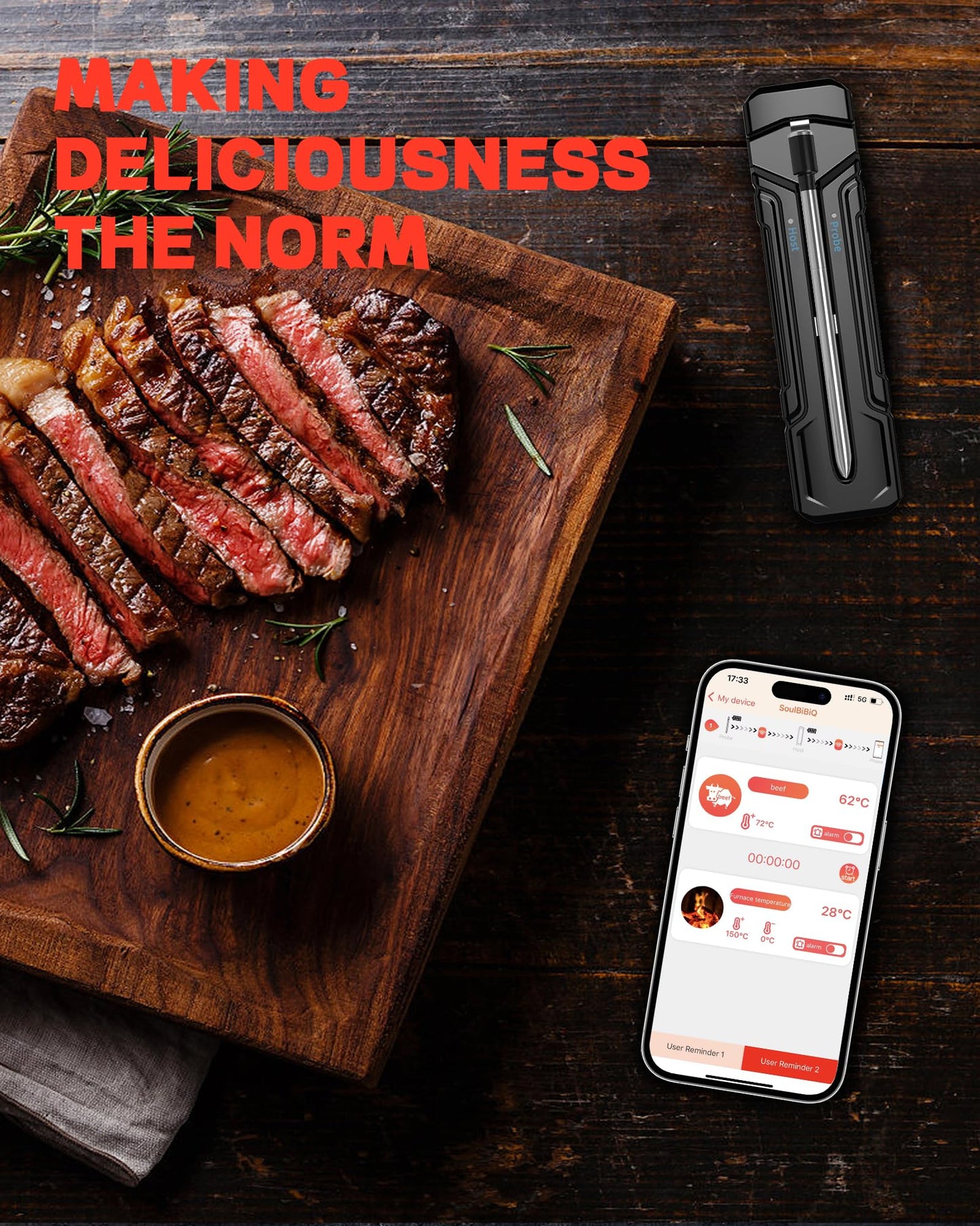 Beofinest Wireless Meat Thermometer, 500ft Range, Bluetooth, Digital, Smart App Control for Grilling, Smoking, BBQ, Oven, Grill, Smoker, Rotisserie