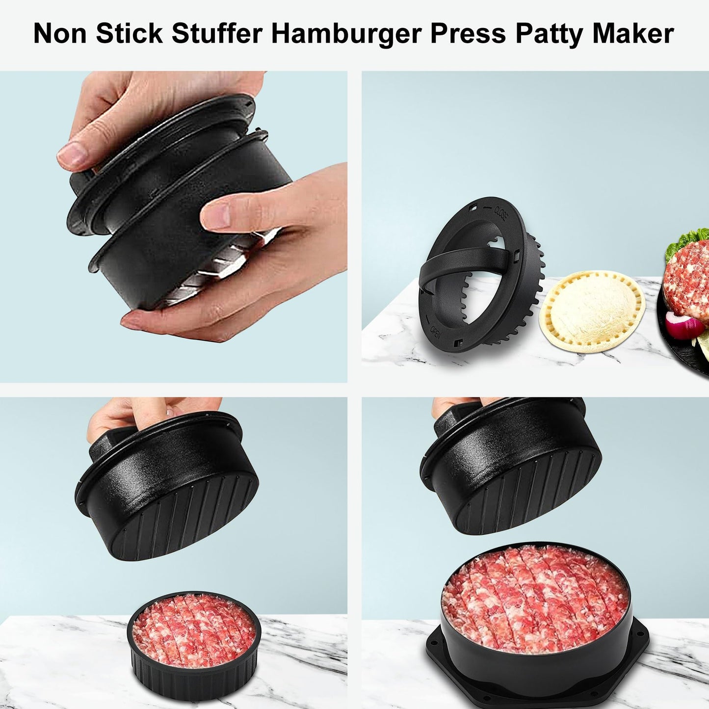 POLIGO 5PCS Smash Burger Press Kit - 4 in 1 Hamburger Patty Storage Containers,6.69" Round Cast Iron Smash Bacon Press- Non Stick Smash Burger Press Set for Grill and Griddle Cooking