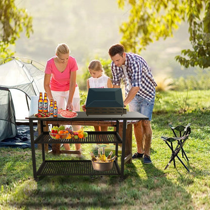 LERIKA Outdoor Grill Cart, 580lb Dining Cart Table with 3 Shelf, Stainless Steel Cart with Lockable Wheels