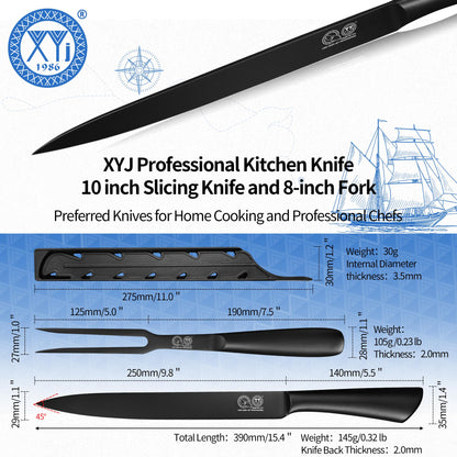 XYJ Carving Knife Set, 10 Inch Slicing Knife and Fork, Stainless Steel Professional Carving Knives, Meat Cleaver Knife With Ergonomic Handle, Kitchen Knives for Home