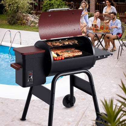 Jocoevol Electric Wood Pellet Grill Smoker for Outdoor Cooking, 456 SQ. IN Cook Area Pellet Grill with Auto Feed & PID Temperature Control 180-425°F, 6-in-1 BBQ Grill for Backyard, Camping