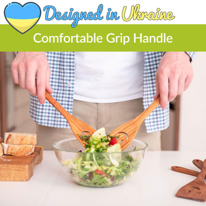 MFC 5-Piece Wooden Cooking Spoons - Kitchen Spatula Set from Natural Cherry Wood - Wooden Spoons for Cooking - Funny Utensil Set with Smiley Faces - Cooking Multipurpose Wood Utensils