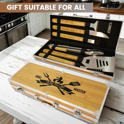 Grilling Accessories Kit for Outdoor BBQ,Heavy Duty Grilling Tools Wooden BBQ Grill Accessories Kit for Backyard Grill Utensils Set Gifts for Fathers Day, Grill Tools Set for Outdoor Grill with Case