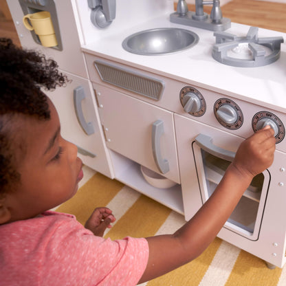 KidKraft Vintage Wooden Play Kitchen with Pretend Ice Maker and Play Phone, White