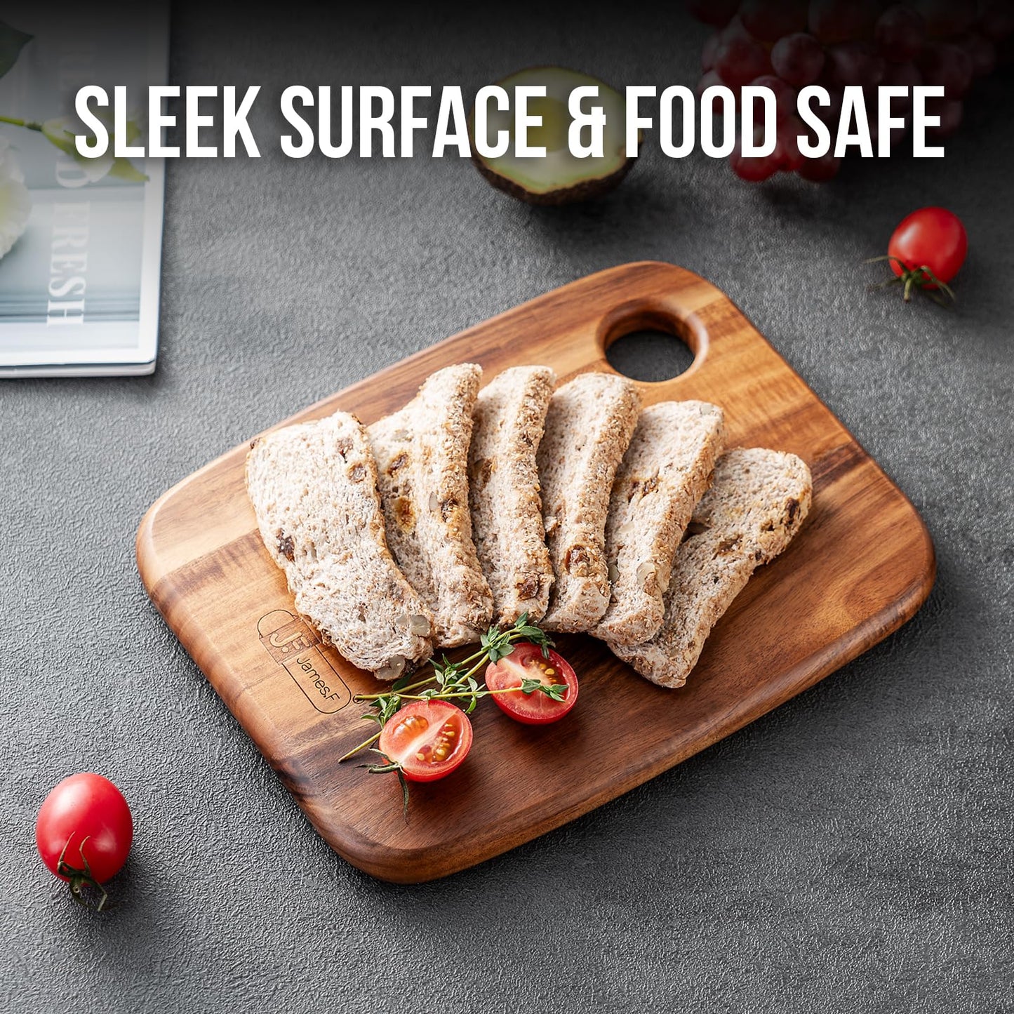 Wood Cutting Boards for Kitchen,JAMES.F Acacia Wooden Heavy Duty Cutting Board, Chopping Serving Boards with Hanging Hole for Meat Bread or Vegetables