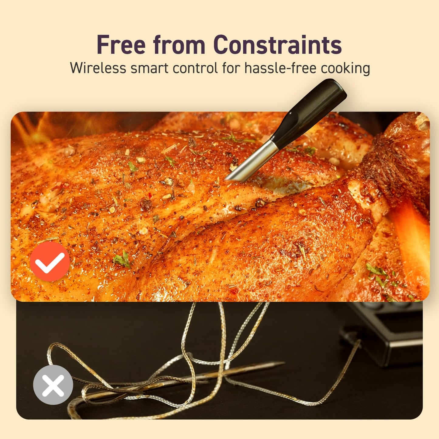 COSORI Wireless Meat Thermometer Digital, Bluetooth Food Thermometer for Grill, Smoker, Oven, Air Fryer for Turkey, Chicken, Steak, Gifts for Men, 90+ Recipes in Free App