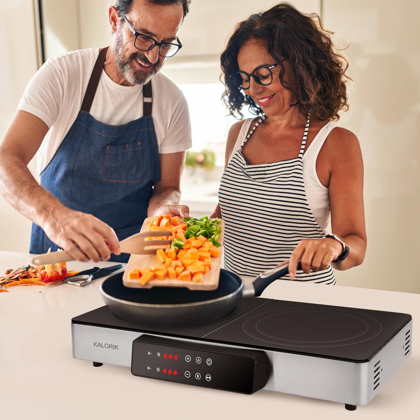 Kalorik Electric Griddle & Double Burner Cooktop MAXX Series 2-in-1 Cooker 22-Inch Cooking Surface 500F Max Temperature Teppanyaki Griddle Plate, 1800-Watts, Stainless Steel