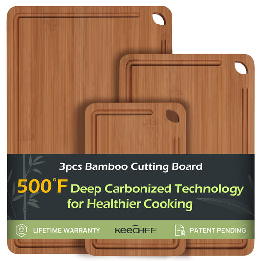 Keechee Bamboo Cutting Board, Durable Wood Cutting Boards for Kitchen with Deep Juice Grooves & Built-in Handles, Ideal Charcuterie & Chopping for Meat, Vegetables and Fruits Ideal Kitchen Gifts