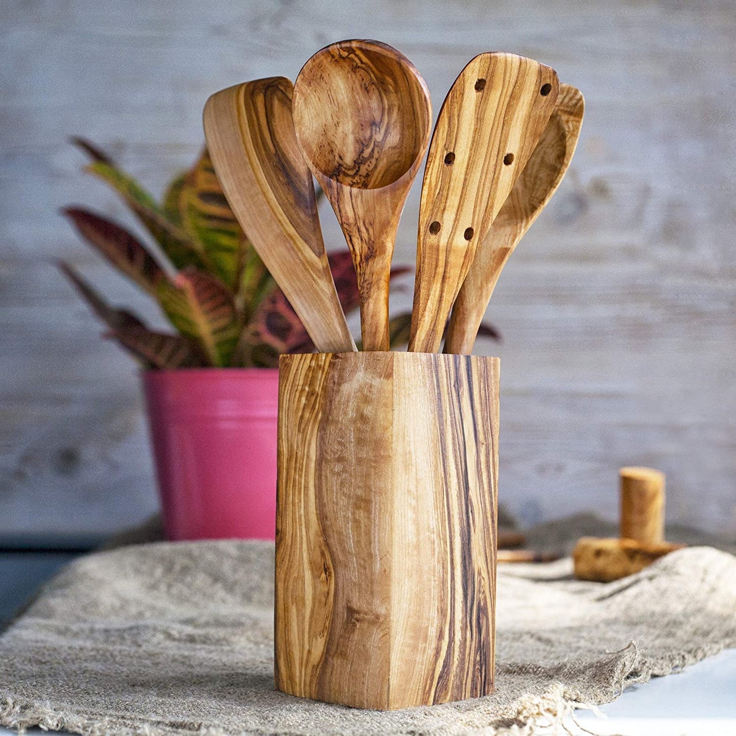 Forest Decor Olive Wood Utensils Set for Cooking - 4pcs Non-stick Handcrafted Wooden Spatulas for Cookware - Non Scratch Natural Premium Wood Spoons - Kitchen Tools & Accessory for Serving