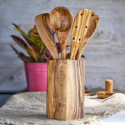Forest Decor Olive Wood Utensils Set for Cooking - 4pcs Non-stick Handcrafted Wooden Spatulas for Cookware - Non Scratch Natural Premium Wood Spoons - Kitchen Tools & Accessory for Serving