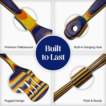 SoulTan Goods Pakkawood Cooking Utensils – Wooden Utensil Set for Cooking, Slotted Spoon, Spatula, Non-Toxic & Durable Kitchen Tools – Heat-Resistant Wooden Spoons for Cooking (4)