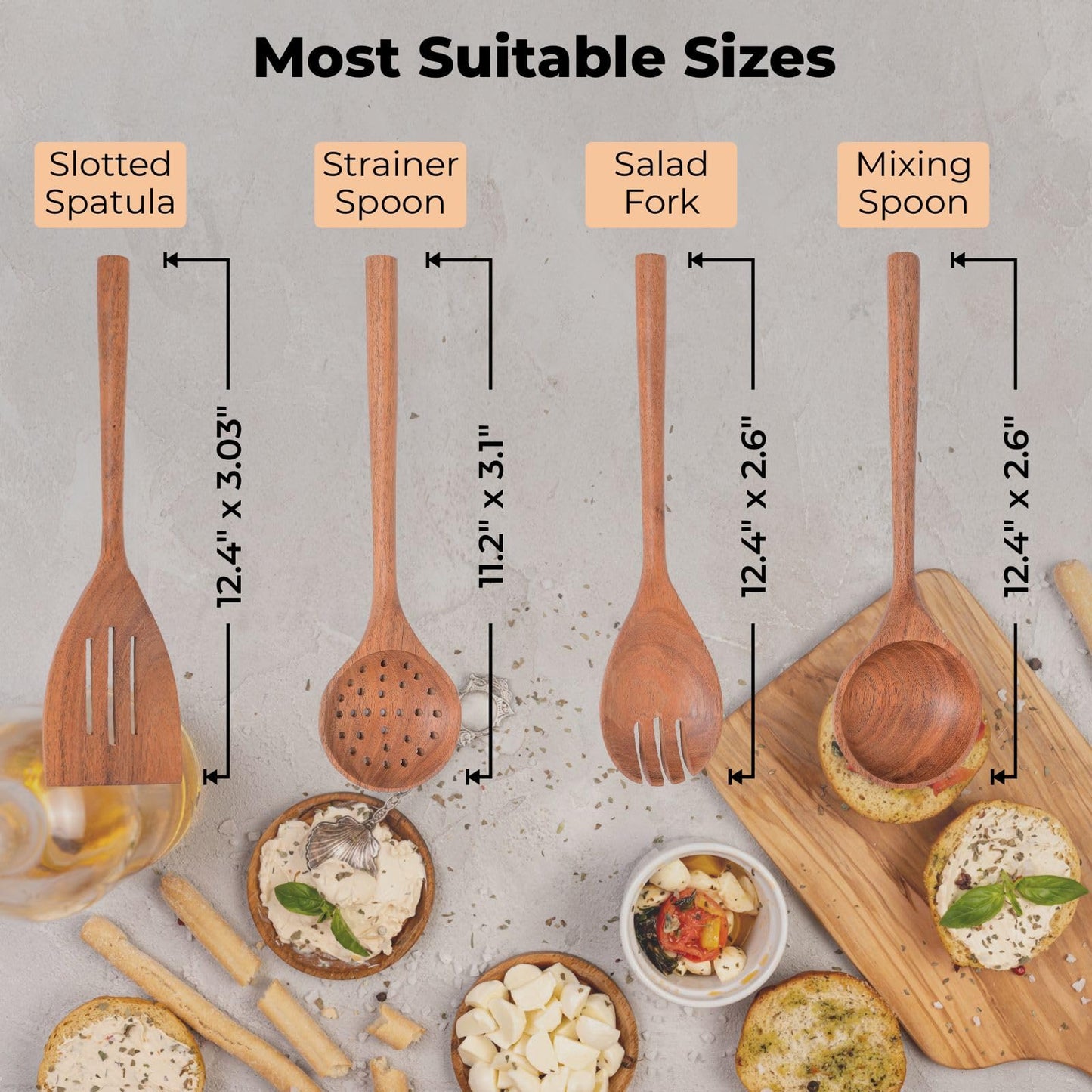 6-Pieces Wooden Spoons for Cooking with Free Holder Premium Acacia Wood Utensils Set Strong Smooth & Safe Kitchen Wooden Utensil Set Nonstick Wood Cooking Utensils Set (6-Pieces Wooden Spoons)