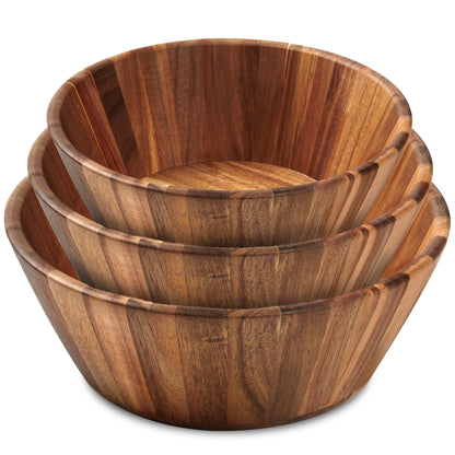 Wooden Bowls, Wooden Salad Bowl Set of 3 - Round Design Large Salad Bowl Set for Serving, Handmade, Durable and Stylish Natural Wood Dining Accessory by Woodenhouse