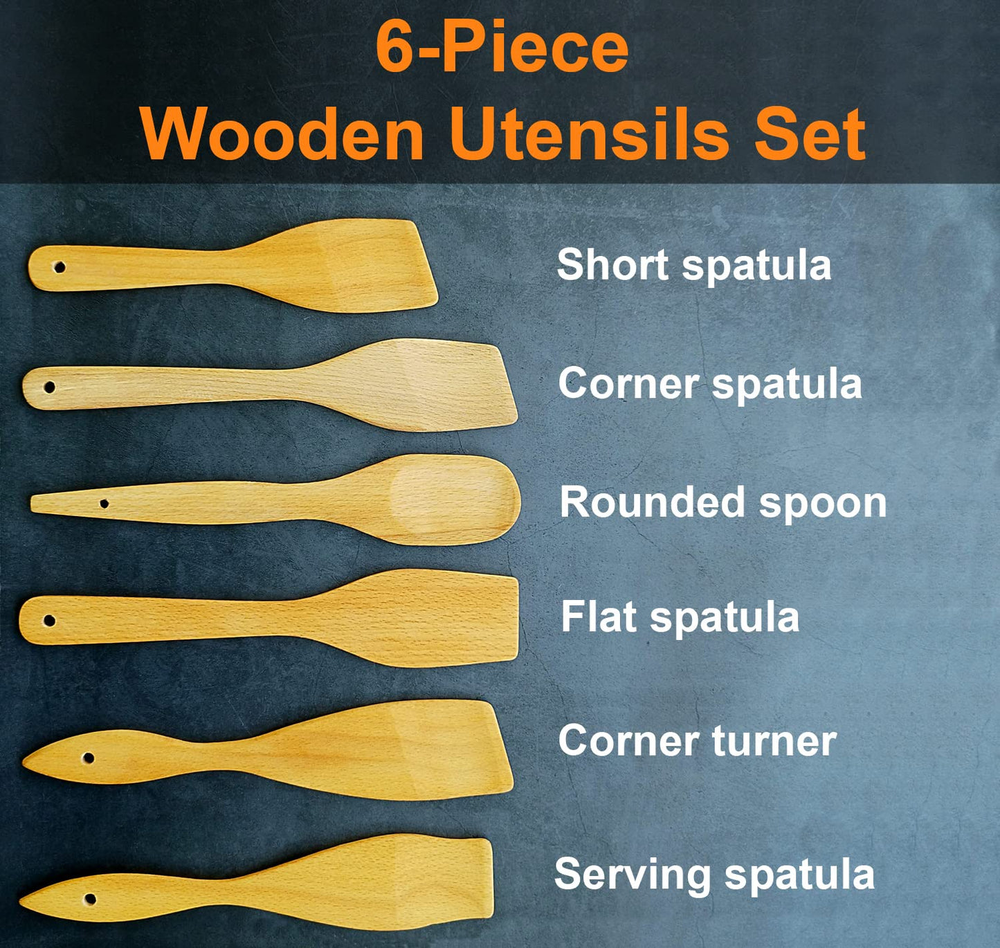 ECOSALL 6 Wooden Spoons for Cooking – Made in Ukraine 100% Natural Healthy Nonstick Wooden Spatula Spoons - Premium Solid Wood Cooking Utensils Set - Strong, Durable Eco Hardwood Beechwood Spoons Set
