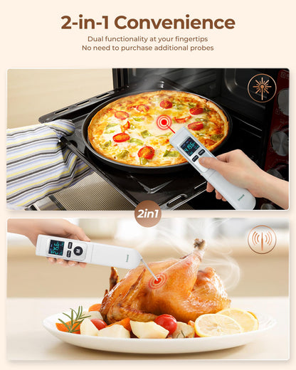 ERICKHILL Infrared Thermometer Gun, Heat Temp Temperature Gun with Meat Probe 2-in-1, Digital IR Laser Thermometer Gun for Cooking, Pizza Oven, Meat, Griddle, Grill, HVAC