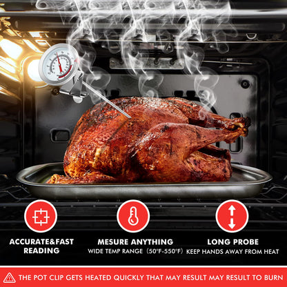 Kanayu 4 Pcs Deep Fry Thermometer with Pot Clip, 12'' Long Stem Oil Thermometer, Stainless Steel, Analog Display