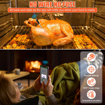 QuliMetal Smart Bluetooth Wireless Meat Thermometer Digital | BBQ, Grill, Oven, Smoker, Air Fryer, Kitchen | Perfect for Steak, Chicken, Turkey, and More | Delicous Recipes in App