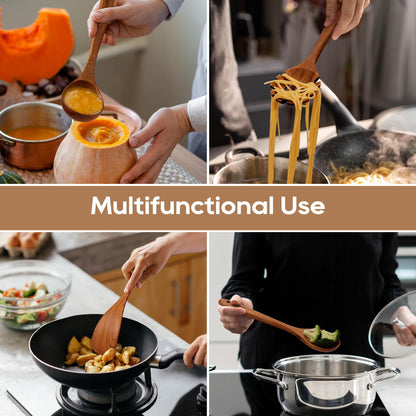 KLYRO Teak Wooden Cooking Utensils Set, 10 Piece Premium Kitchen Cookware, Non-Scratch Wooden Spoons for Cooking, Perfect for Cooking and Serving