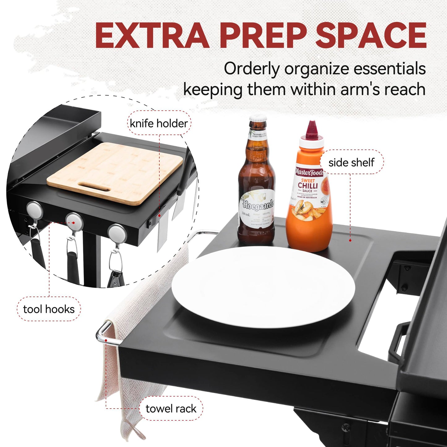 Royal Gourmet GB6000 6 Burner Propane Gas Griddle with Folding Side Tables, 44-Inch Flat Top Grill with Double-Layer Bottom Shelves for Outdoor Party or Backyard Barbecue, Black