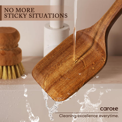 CAROTE Wooden kitchen Utensils Set, Acacia Wood 8pcs Cooking Utensil Set for Nonstick Cookware, Long-lasting Wooden Spoons for Cooking, Spatula, Turner