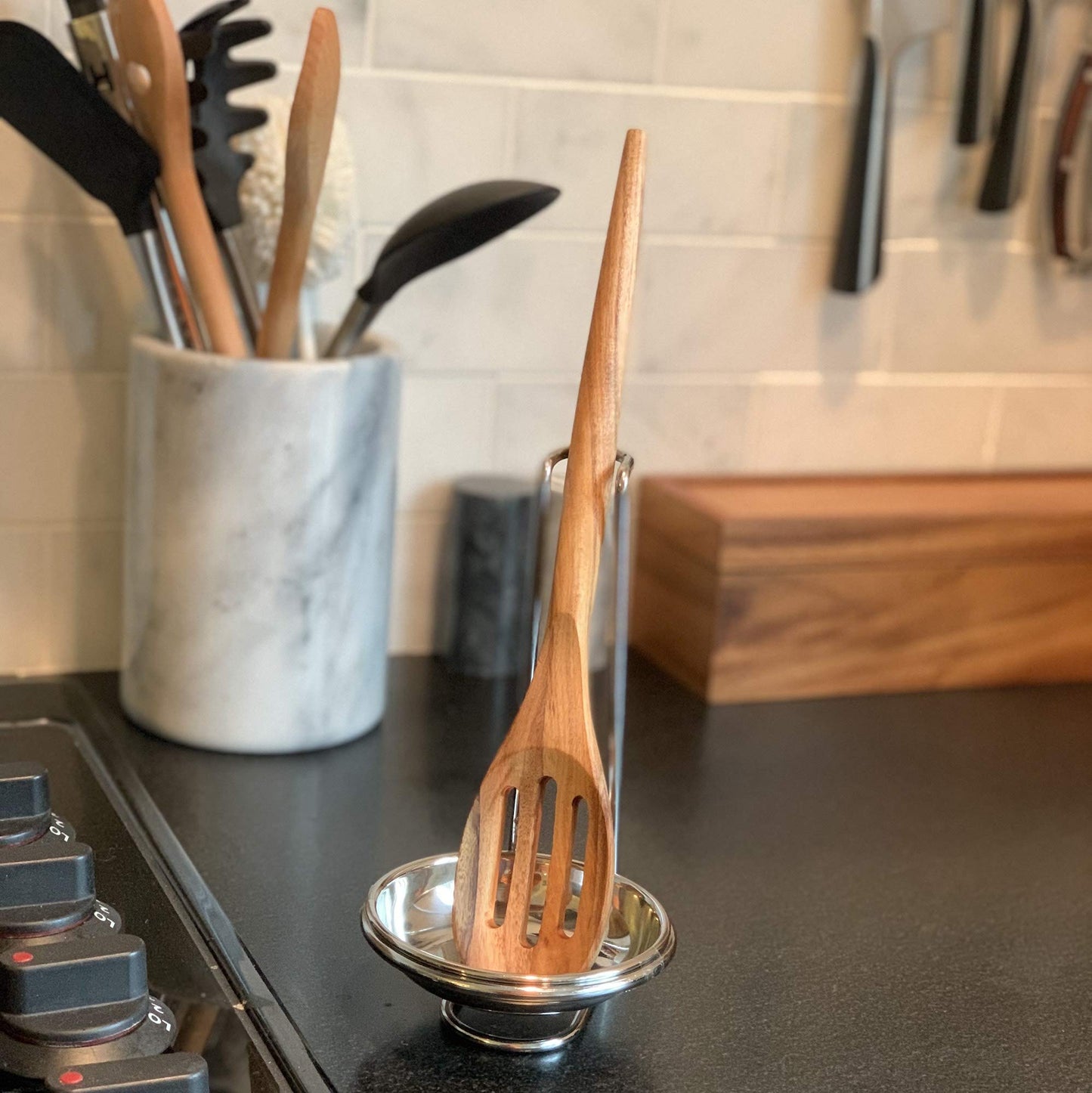 Ironwood Gourmet Acacia Wood Kitchen Utensil Set, Spatula, Slotted, Long and Regular Spoon, 4-Piece, Natural