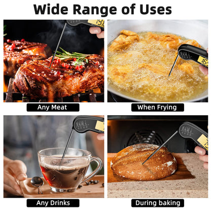 Instant Read Meat Thermometer for Grill and Cooking, Fast and Accurate Digital Food Thermometer with Backlit bi-fold Probe for Kitchen ovens, Frying, Candy, Steak