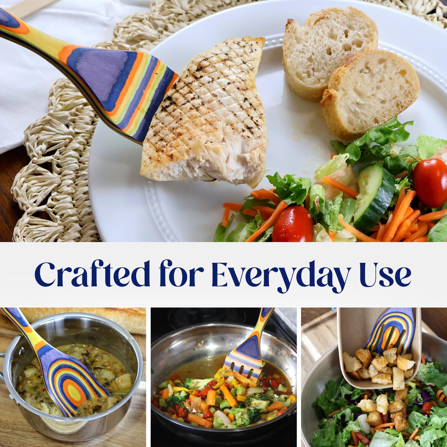 SoulTan Goods Pakkawood Cooking Utensils – Wooden Utensil Set for Cooking, Slotted Spoon, Spatula, Non-Toxic & Durable Kitchen Tools – Heat-Resistant Wooden Spoons for Cooking (4)