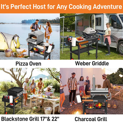 EUTRKei Outdoor Grill Cart with Wheels, Blackstone Griddle Stand for 17" & 22", Folding Grill Table for Weber Grill, Ninja Woodfire Outdoor Grill, Portable Grill Table for Griddle Accessories