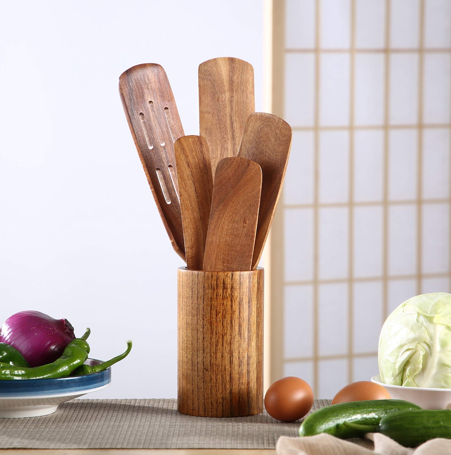 MESSON Wooden Spurtle Set, 5 Pcs Premium Wood Spurtles Kitchen Tools Wooden Spatula Spoons Utensils Set for Nonstick Cookware Instant Pot Cooking Baking