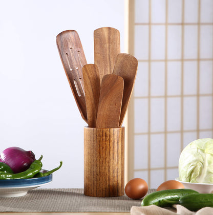 MESSON Wooden Spurtle Set, 5 Pcs Premium Wood Spurtles Kitchen Tools Wooden Spatula Spoons Utensils Set for Nonstick Cookware Instant Pot Cooking Baking