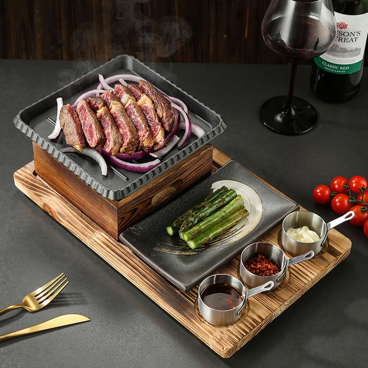 UGCER Japanese BBQ Grill Set, Portable Charcoal Stove with Wooden Base for Yakiniku, Robata, Yakitori, Takoyaki, Camping,C