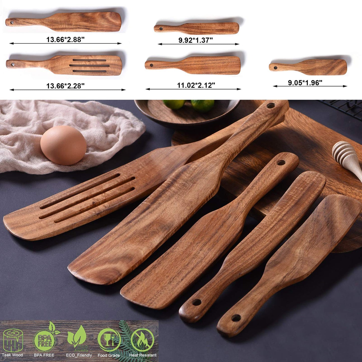 Spurtle Set,Wooden Spurtle Set of 5,Wooden Spoons for Cooking, Natural Teak Wooden Spatula for Cooking, Stirring, Mixing, Serving,Spurtles Kitchen Tools As Seen On Tv, Sourdough Starter Spatula