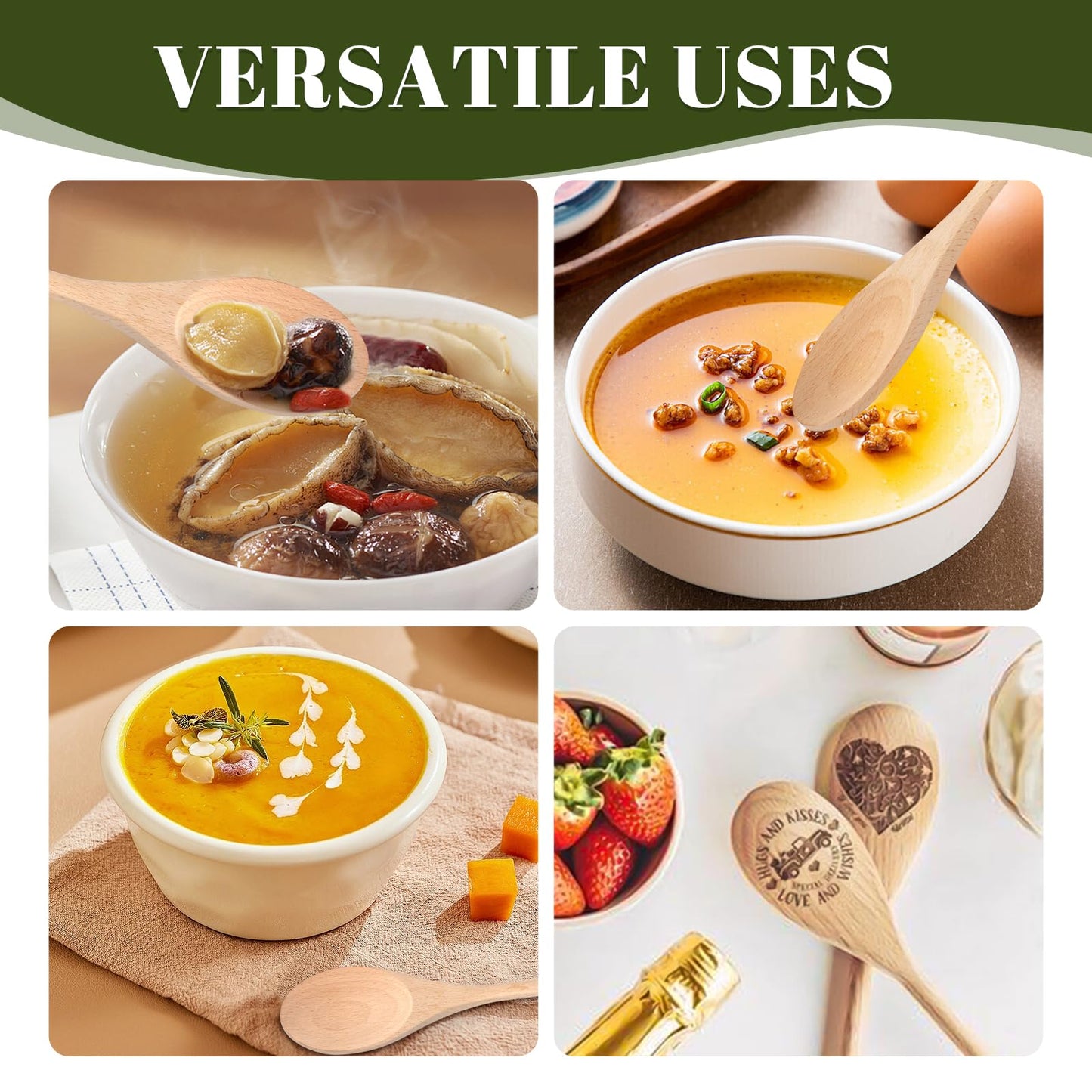 WYOMER 3 PCS Wooden Spoons for Cooking, 12 Inch Long Handle Made of Natural Beechwood, Cooking Mixing Oval Spoons to Baking, Stir Meals, Tasting Stirring Food